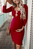 Long Sleeves Scoop Short Maternity Dress