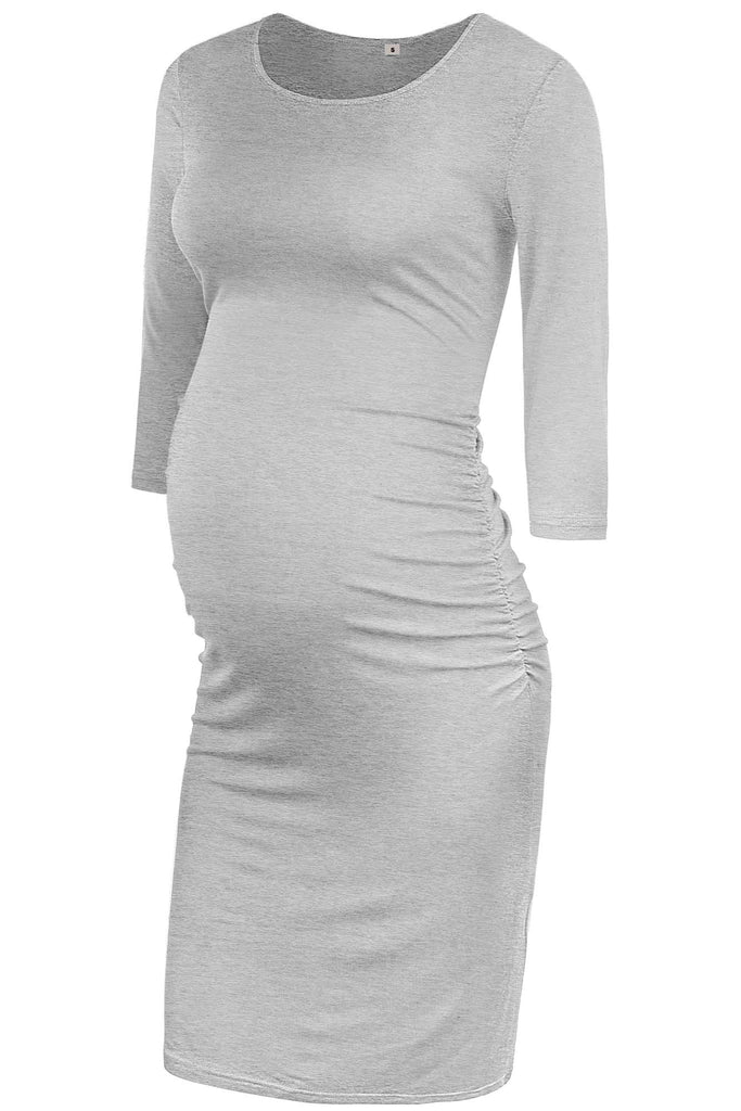 Long Sleeves Scoop Short Maternity Dress Gray / S Dresses