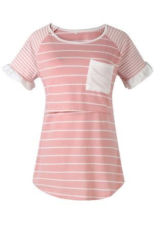 Loose Striped Top Breastfeeding Short Sleeve Comfortable Pajamas
