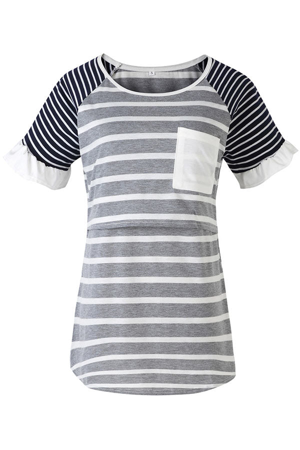 Loose Striped Top Breastfeeding Short Sleeve Comfortable Pajamas