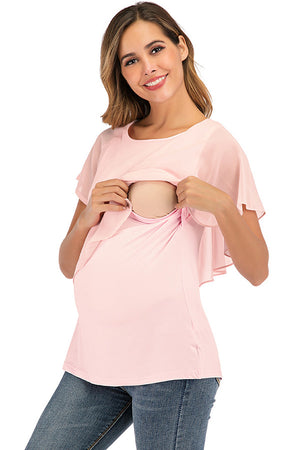 Maternity Chiffon Patched Nursing T-shirt - Glamix Maternity