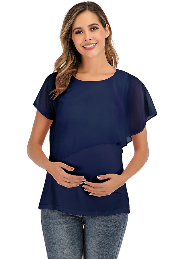 Maternity Chiffon Patched Nursing T-shirt - Glamix Maternity