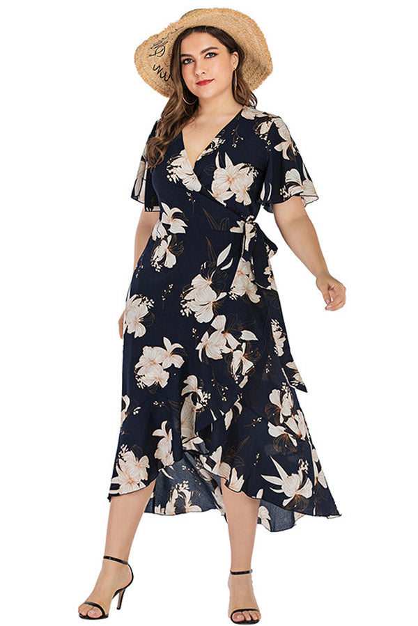 Maternity Floral Plus Size V-neck Wrap Dress
