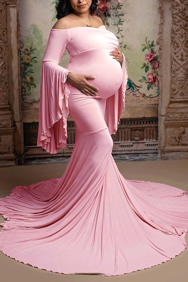 Maternity Off-the-shoulder Photography Dress Ruffle Sleeves Maternity –  Glamix Maternity