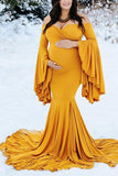 Maternity Ruffle Sleeve Trailing Photography Long Dress