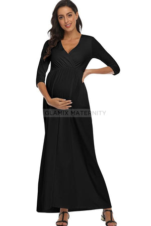 Maxi Wrap Nursing Long Maternity Dress