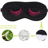 Natural Silk Sleeping Mask with Eyelashes Patterns & Free Ear Plugs