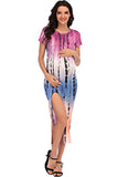 New Printed Short Sleeves Maternity Midi Dress