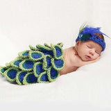 [0M-3M] 2pcs Newborn Baby Peacock Photoshoot Knit Suit