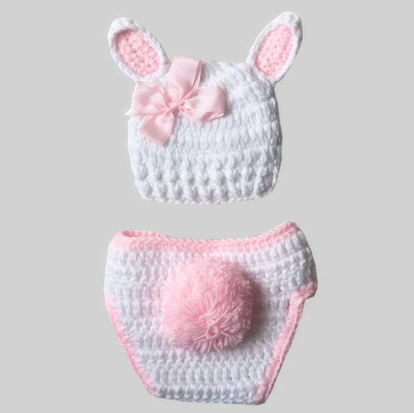 [0M-3M] Newborn Baby White Bunny Knitted Photoshoot Suit