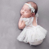 [0M-3M] Newborn Elegant White Lace Pearl Photoshoot Set