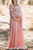 Plus Size Pregnancy Chiffon Lace Long Maternity Gown