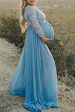 Plus Size Pregnancy Chiffon Lace Long Maternity Gown