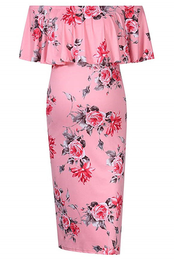 Off-Shoulder Ruffle Bodycon Maternity Dress Glamix Maternity Off-Shoulder Ruffle Bodycon Maternity Dress Glamix Maternity