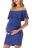 Off-Shoulder Short Sleeves Ruffle Maternity Midi Wrap Dress