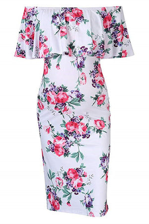 Off the Shoulder Printing Floral Bodycon Maternity Dress
