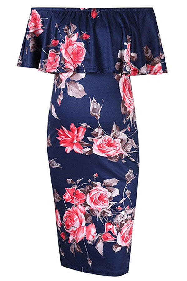 Off the Shoulder Printing Floral Bodycon Maternity Dress