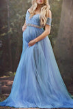 Off-the-shoulder Lace A-line Maternity Photoshoot Gown