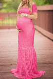 Soft Lace Mermaid Maternity Photoshoot Dress With Sleeves