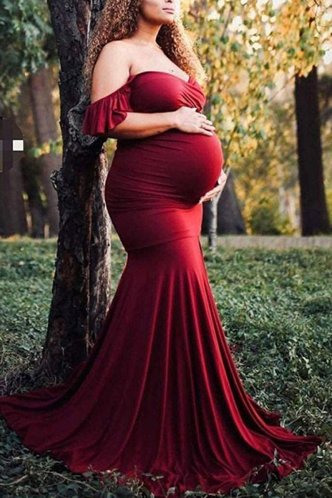 KIM S Maternity Dress Maternity Dress for Photoshoot Maternity Dress for  Baby Shower Maternity Photoshoot Dress Maternity Christmas Dress Fall Maternity  Dress (Burgundy S) at Amazon Women's Clothing store