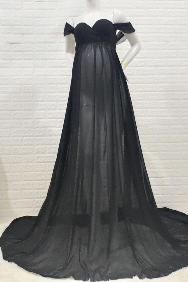 Off-the-shoulder Sweetheart See-through Beach Maternity Gown Glamix Maternity Off-the-shoulder Sweetheart See-through Beach Maternity Gown Glamix Maternity