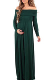 Off Shoulder Maternity Photoshoot Long Dress Dark Green / S Dresses