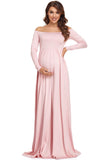 One-Shoulder Long Sleeves Elegant Dress Maternity Maxi Dress