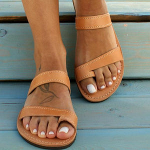 Open-toe Double Band Flats Slippers - Glamix Maternity