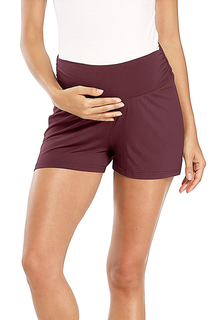 Over Bump Pregnancy Activewear Workout Maternity Shorts Burgundy / S Bottoms