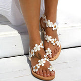 PU Flower Decor Flat Heel Sandals - Glamix Maternity