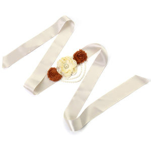 Pearl Decoration Floral Smooth Satin Sashes