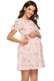 Pink Floral Short Maternity Dress Summer Nursing Dress