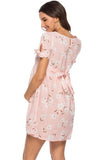 Pink Floral Short Maternity Dress Summer Nursing Dress