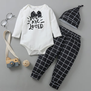 [6M-24M] 3pcs Plaid Stitching Long Sleeve Romper & Pant Set