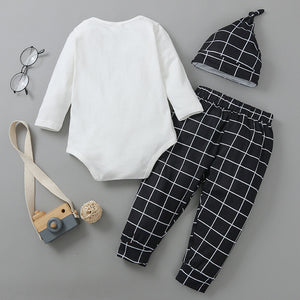 [6M-24M] 3pcs Plaid Stitching Long Sleeve Romper & Pant Set