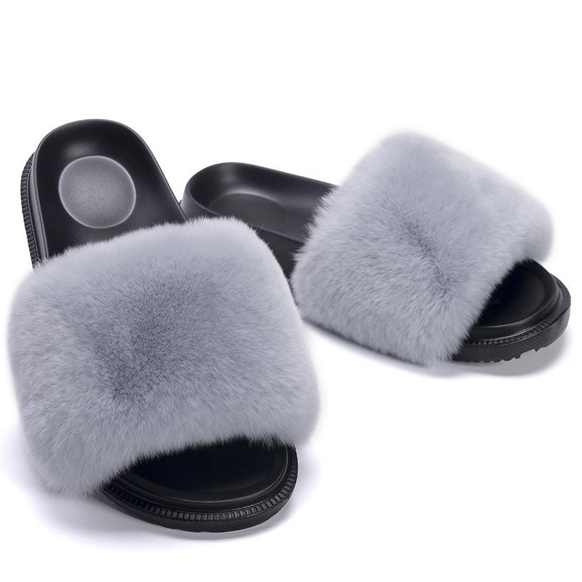 Fluffy Open-toe Flats Slippers - Glamix Maternity