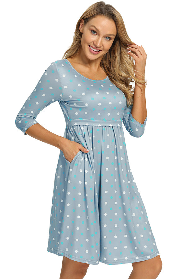 Polka Dot Nursing Dress With Sleeves Casual Breastfeeding Dress