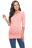 Pregnancy Side Ruched Basic Maternity T-shirt With 3/4 Sleeves