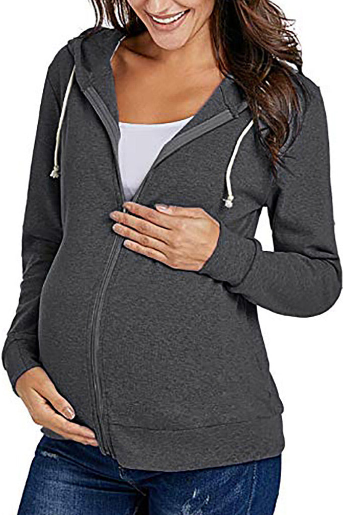 Pregnancy Drawstring Zipper Maternity Hoodie – Glamix Maternity