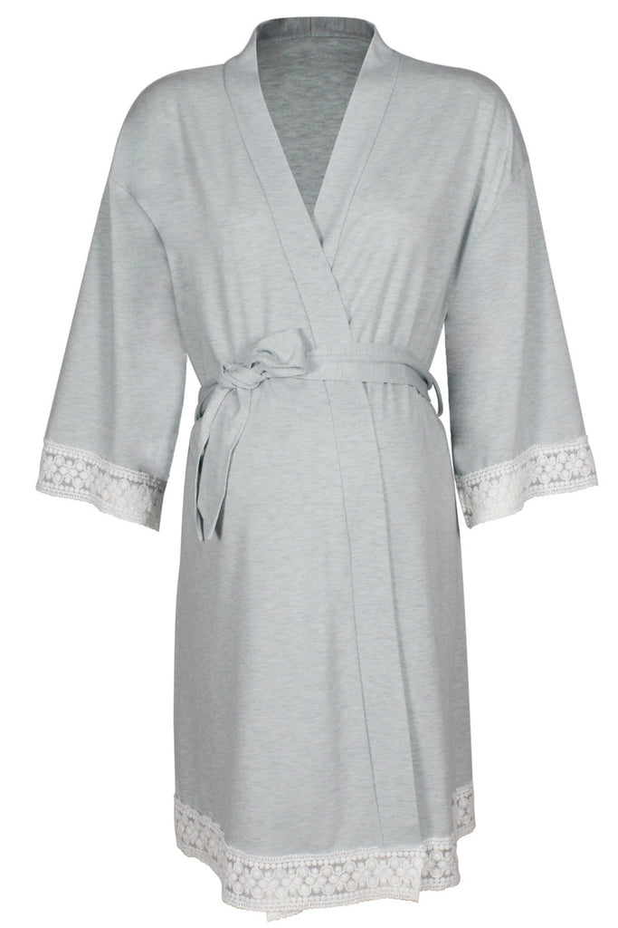 Pregnancy Delivery Robe Lace Trim Maternity Sleep Nightgown