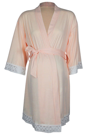 Pregnancy Delivery Robe Lace Trim Maternity Sleep Nightgown