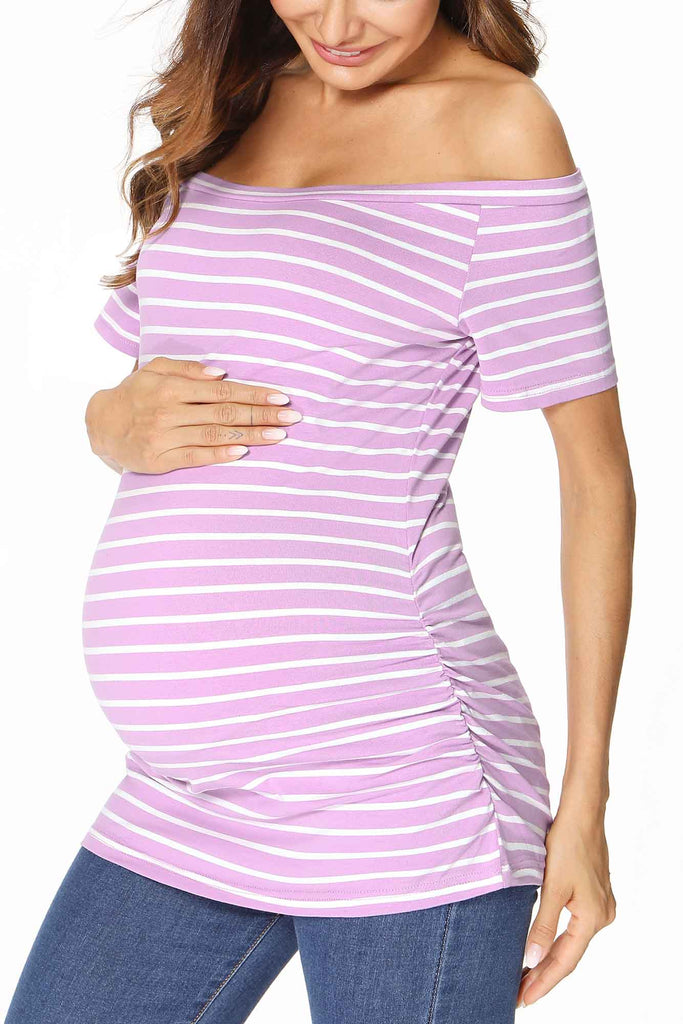 Pregnancy Ruched Off The Shoulder Maternity Top - Glamix Maternity