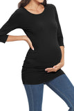 Pregnancy Side Ruched Basic Maternity T-Shirt With 3/4 Sleeves Black / S Tops