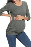 Pregnancy Side Ruched Basic Maternity T-Shirt With 3/4 Sleeves Gray / S Tops