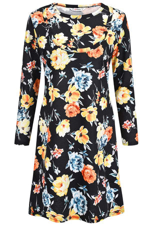 Printed Breastfeeding Skirt Long Sleeve Double Breastfeeding Dress