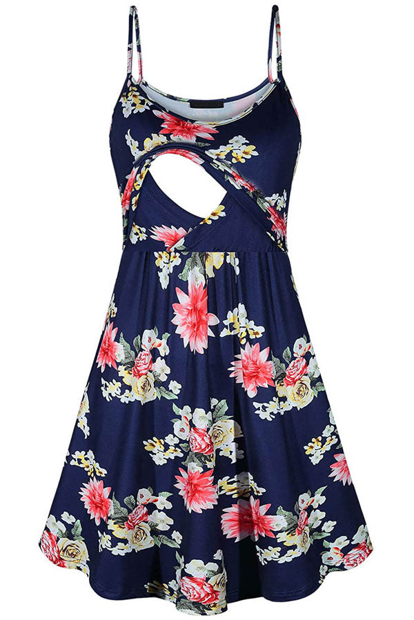 breastfeeding casual dress Printed Casual Home Breastfeeding Sling Dress