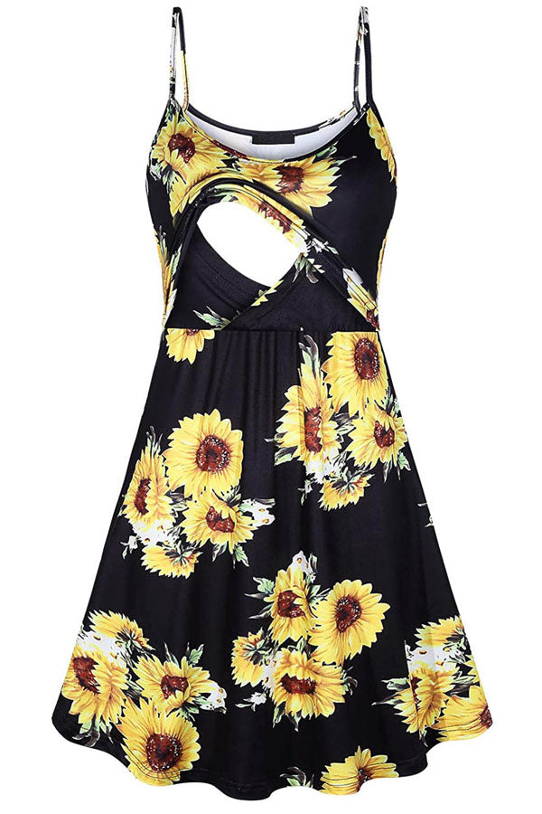 breastfeeding casual dress Printed Casual Home Breastfeeding Sling Dress