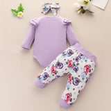 [6M-3Y] 3pcs Purple Long-Sleeve Romper & Floral Print Pant Set