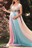 Rainbow Lace Maxi Maternity Gown Baby Shower Dress