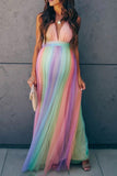 Rainbow Maternity Photoshoot Dress V-neck Pregnancy Maxi Dress